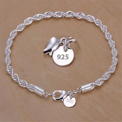2pcs/set 925 Sterling Silver Heart Bracelet Necklace Jewelry Set for Women Korean Adjustable Charm Bracelet Luxury Party Jewelry