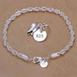 2pcs/set 925 Sterling Silver Heart Bracelet Necklace Jewelry Set for Women Korean Adjustable Charm Bracelet Luxury Party Jewelry