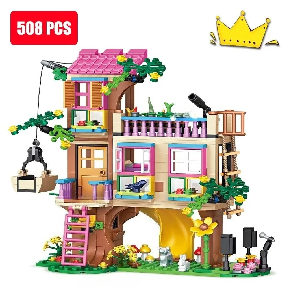 Friends City Tree House Summer Holiday Villa Castle Building Blocks Garden Swimming Pool Model Figures Toy For Kid Birthday Gift