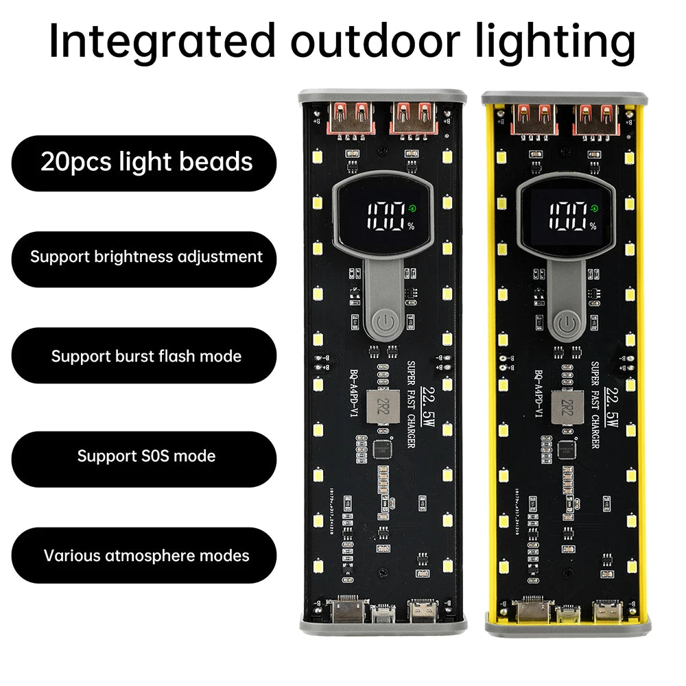 4*21700 DIY Power Bank Case PD22.5W Transparent Quick Charge Battery Box LED Screen Battery Case Kit With Light For Huawei
