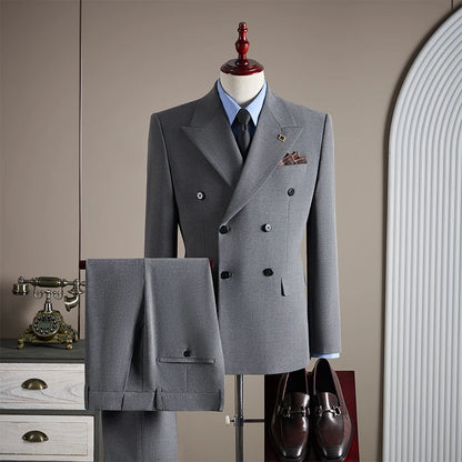 High-quality Groom Wedding Suit, Fashionable and Stylish Dress, Men's Business Double-Breasted Suit Set, Men's Three-Piece Set