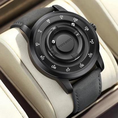 FOXBOX Watch Planet Design Fashion Floating Magnetic Pointer Free Ball Bearing Creative Simple Waterproof Quartz Watch for Men