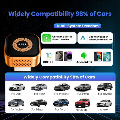 4in1 Wireless CarPlay Dongle Wireless Android Auto Adapter AI Smart Box Car Intelligent Systems For Car With Wired CarPlay