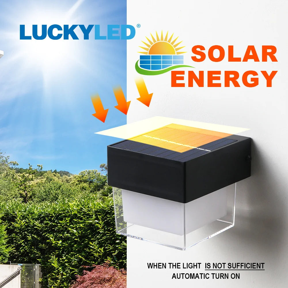 LUCKYLED Solar Outdoor Wall Light Waterproof LED Facade Wall Lamp 4W Wireless Street Porch Garden Lighting