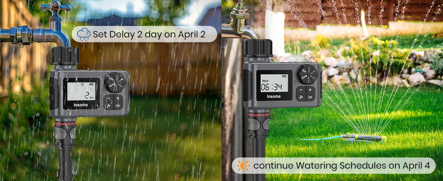 INSOMA Automatic Water Timer Intelligent Irrigation Watering System LCD Display IPX5 Sprinkler Timer Garden Programmer Equipment