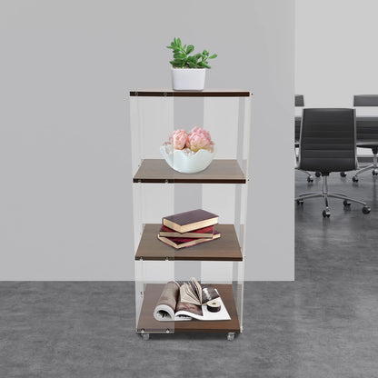 3-layer Rotating Acrylic Bookshelf with Wheels,Standing Small Corner Bookcase for Home Study Office