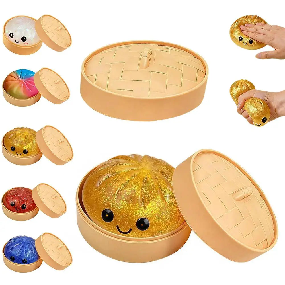 Simulation Flash Dumpling Pressure Ball Slow Rebound Soft Pinch Decompression Squishy Stress Relief Balls with Steamer