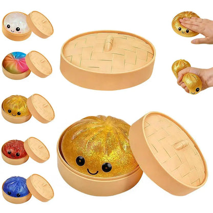 Simulation Flash Dumpling Pressure Ball Slow Rebound Soft Pinch Decompression Squishy Stress Relief Balls with Steamer
