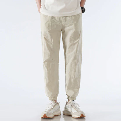 Men's Ice Silk Joggers Pants Fashion Jogger Pants Loose Straight Wide Leg Trousers Vintage Cargo Pants Man Solid Streetwear Men
