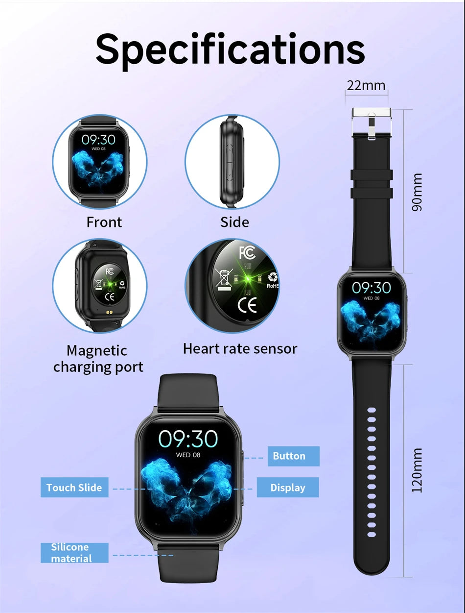 1.83" Smart Watch Sleep Heart Rate Monitor BT Call Messages Notifications Sports Fitness Tracker Watch for Women Men Android iOS