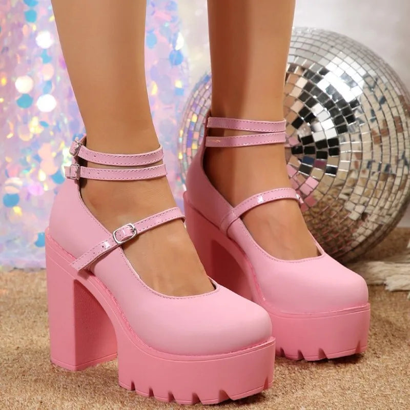 Fashion New High Heels Women Mary Janes Shoes Woman Platform Sandals Women Summer Dress Lolita Shoes Chunky Pumps