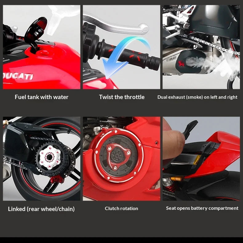 XLG 1:7 Ducati Panigale V4S Motorcycle Model - Alloy Die-Cast with Smoke Effect & Light/Sound Official Licensed Collector‘s Gift