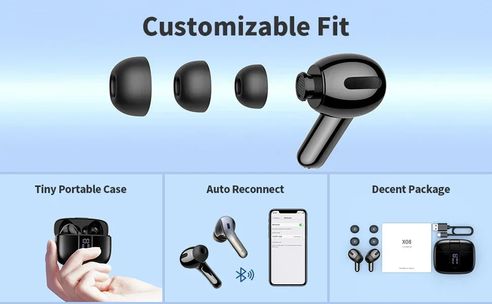 X87 In-Ear Headphones with LED Digital Display HiFi Stereo Earphones Long-lasting Headsets Phones Laptops Widely Compatible