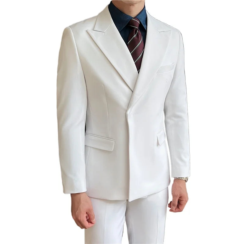 2024 Slim Fit Solid Color Suit Set British Style Fashion Handsome Light Luxury Two-Piece Ensemble