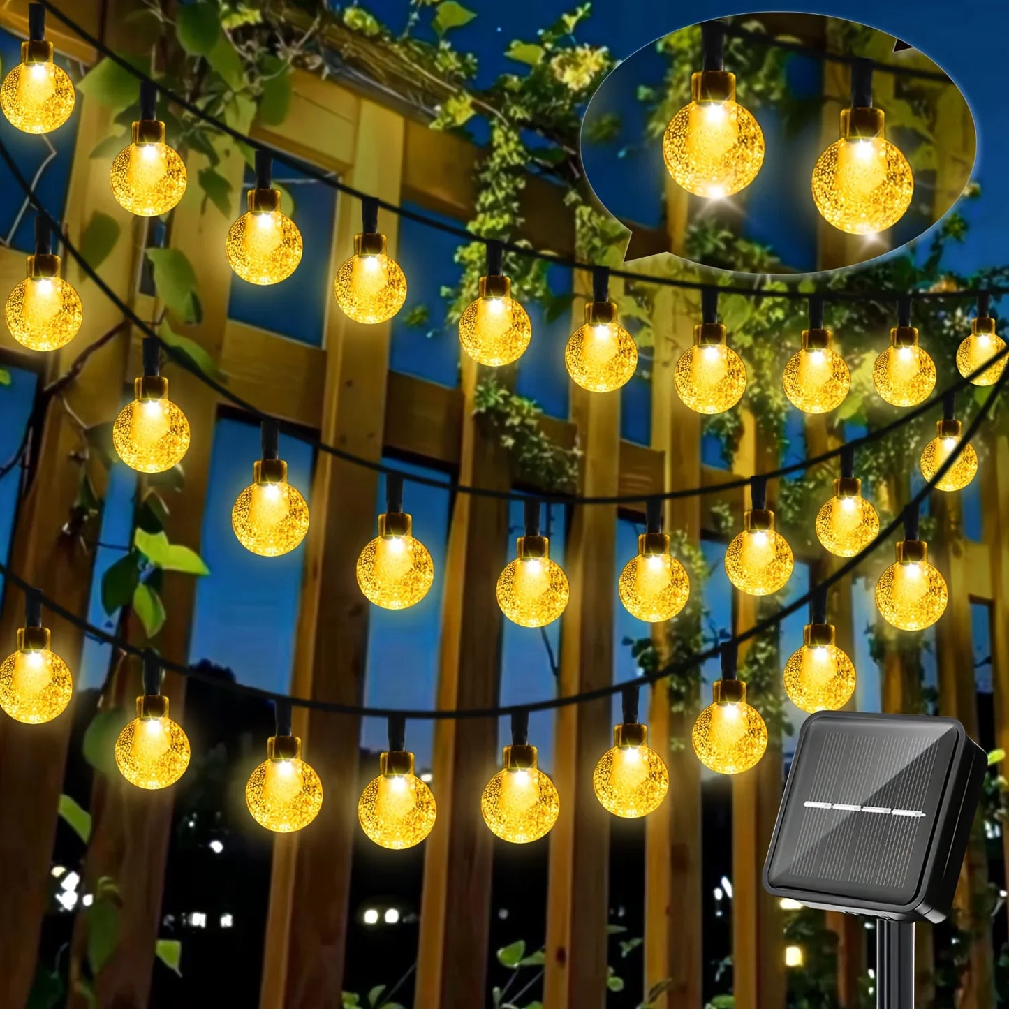 Waterproof Solar Crystal Ball String Lights 20/30/50/100 LEDs 8 Modes for Outdoor Garden Wedding Christmas Party Decoration