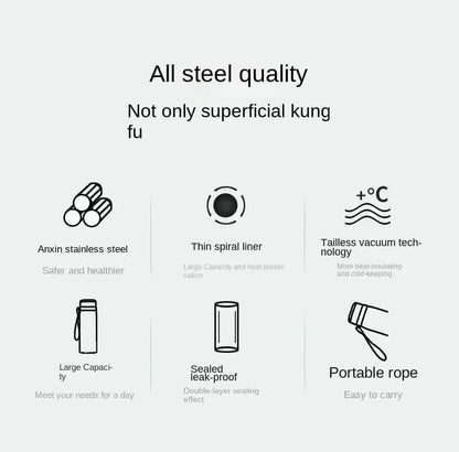 Portable 1L Stainless Steel Vacuum Flask, Insulated Water Thermos for Hot/Cold Coffee, Tea & Beverages
