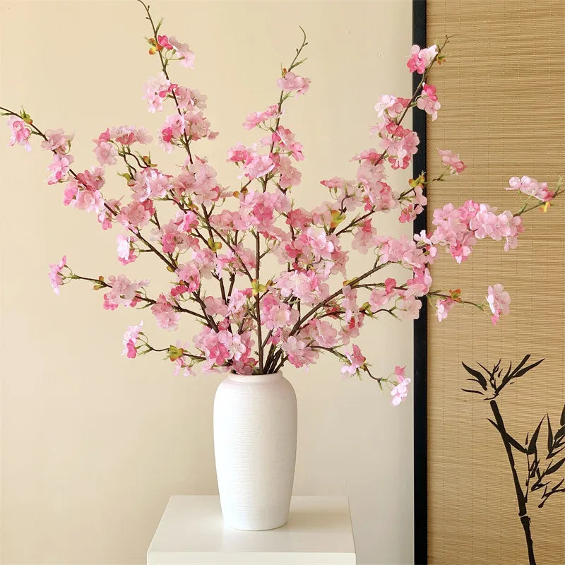 Japanese Style Artificial Cherry & Peach Blossom Bouquet, Faux Dried Floral Ornaments for Table & Living Room Home Decoration