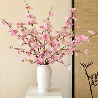 Japanese Style Artificial Cherry & Peach Blossom Bouquet, Faux Dried Floral Ornaments for Table & Living Room Home Decoration