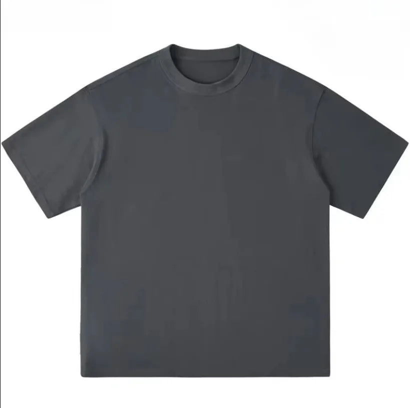 300g Thick Combed Cotton Round Neck T-shirt, Solid Color Loose Fit Simple and Casual Basic Style Suitable for Both Men and Women
