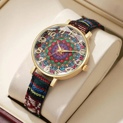 1/2/3/5PCS Fashion Women Watches Vintage Flowers Printed PU Strap Quartz Watch Reloj Mujer（Without Box）