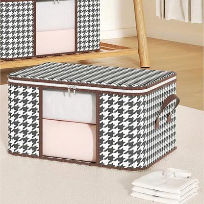 Visible Large Capacity Storage Box Portable Household Clothes Organizer With Handles Foldable Dustproof Quilt Zipper Container