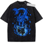Oversize Vintage Washed Pokemon T Shirt Cute Mimikyu Cartoon with Small Ghost Companion Graffiti Print Streetwear Casual Wear