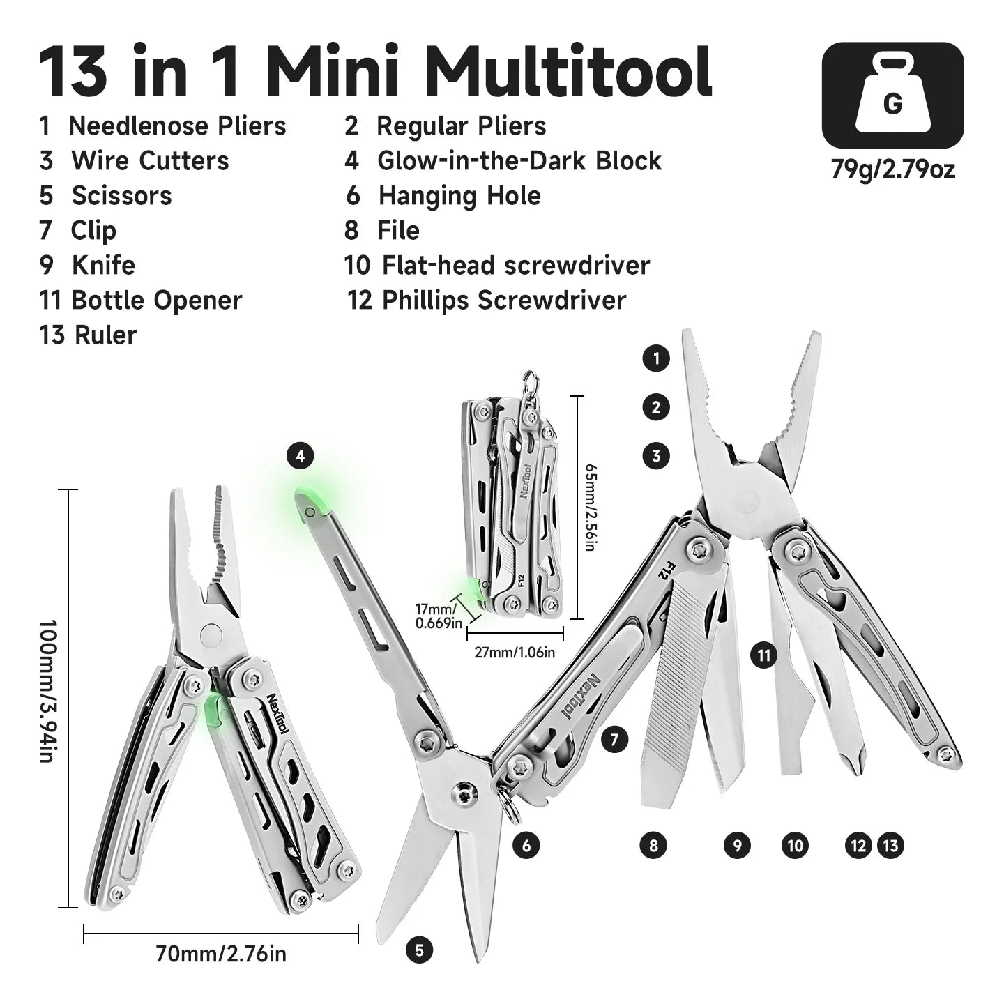 NexTool 13 In 1 Mini Flagship F12 Multi Functional Tool Folding EDC Multitool Screwdriver Pliers File Ruler Outdoor Hand Tools