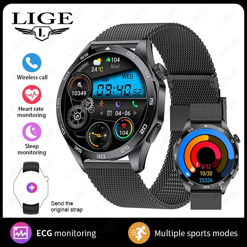 LIGE Micro Physical Examination ECG Smart Watch Men Bluetooth Call Heart Rate Blood Pressure Oxygen Health Smartwatch 2025 New