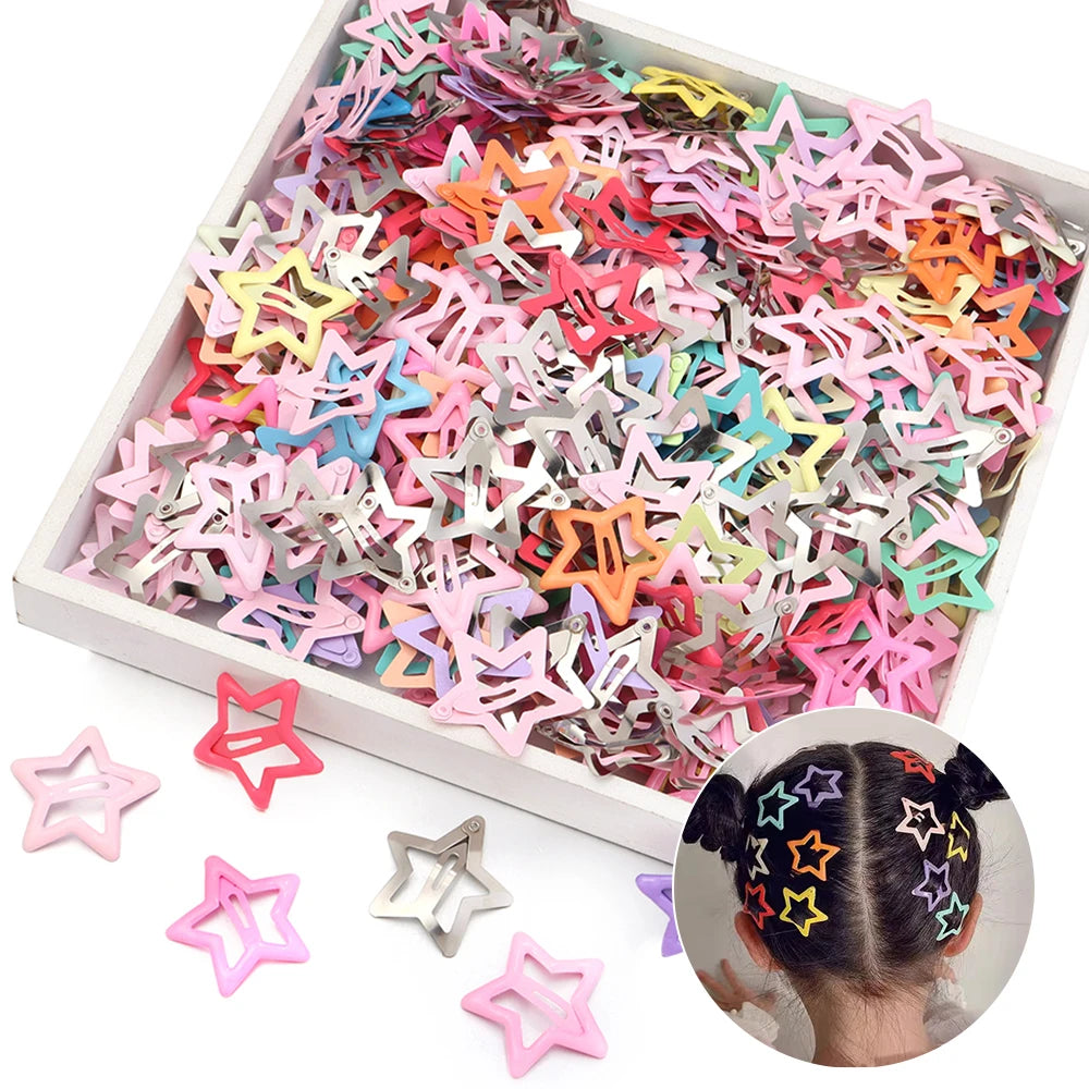 50pcs Colorful Star BB Hair Clips Girls Y2K Cute Star Barrettes Women Simple Metal Snap Clip Headdress Hair Jewelry Accessories