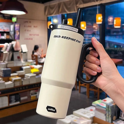JUSTINLAU 750ml Insulated Cup Ice Tumbler 316 Stainless Steel Thermal Cups With Straw & Handle Cold Hot Outdoor Travel Car Cup