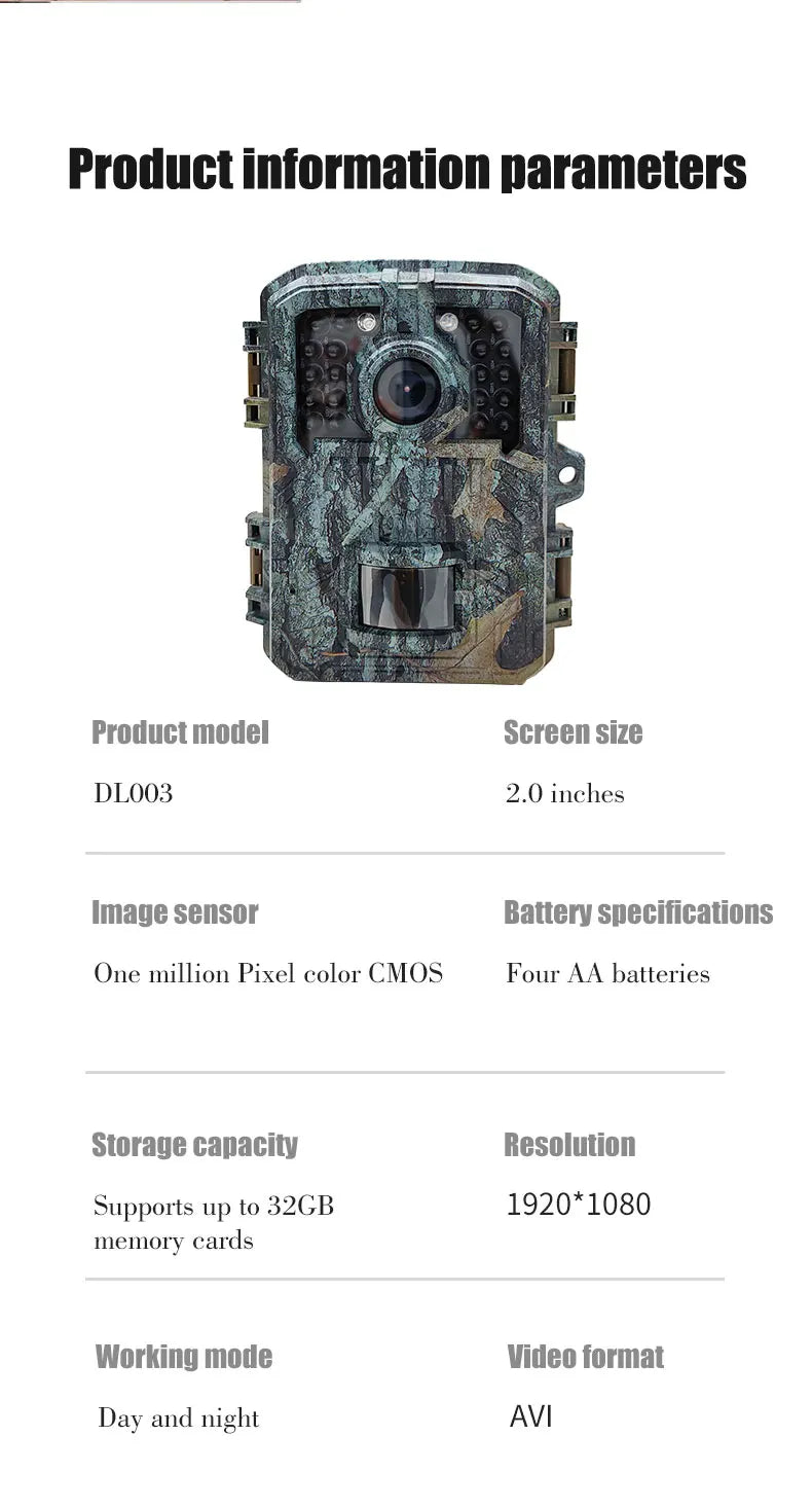 Hunting Trail Camera 16MP 1080P Wild Animal Detector Trail Camera HD Waterproof Monitoring Infrared Heat Sensing Night Vision