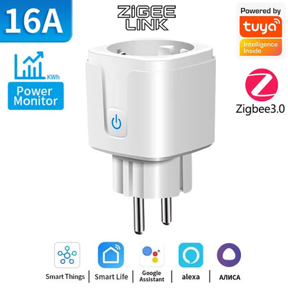 WiFi Zigbee Energy Monitoring Smart Plug EU 16A/20A Remote Timer Socket for Kitchen Home Appliance Works with Tuya Alexa Google