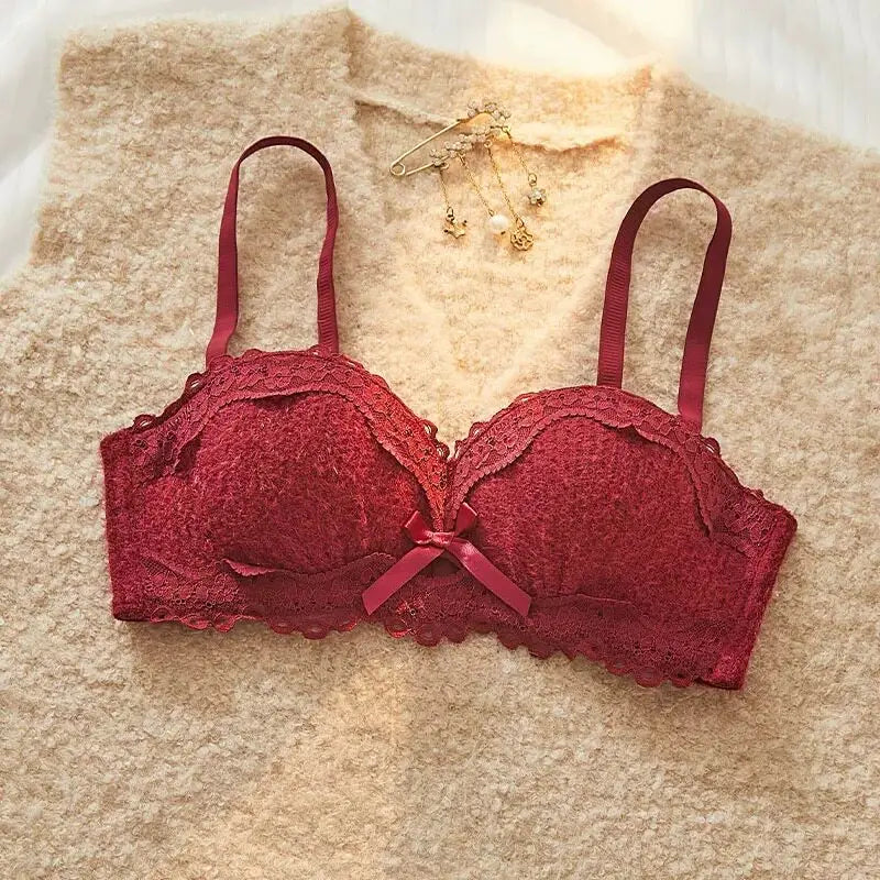 YEMOMO Lace Sexy Bra Set Padded Push Up Small Bust Lift Shaping Half Cup Concealed Bottom Intimate Underwear Set for Women  S-XL