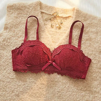 YEMOMO Lace Sexy Bra Set Padded Push Up Small Bust Lift Shaping Half Cup Concealed Bottom Intimate Underwear Set for Women  S-XL