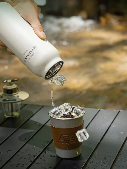 JUSTINLAU 600ML Insulated Bottle with Pop-up Lid Stainless Steel Keep Hot＆Cold Thermal Mug Outdoor Sports/Travel Water Cups