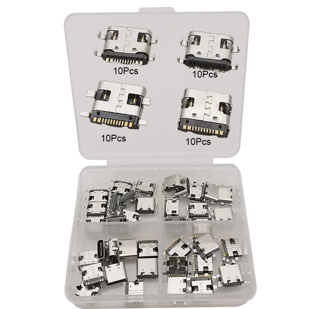 40/80/100Pcs Mix 2Pin 6Pin 16Pin Type C USB Charging Dock Connectors Type-C PCB DIY Repair Kits USB-C Digital Product For Phone