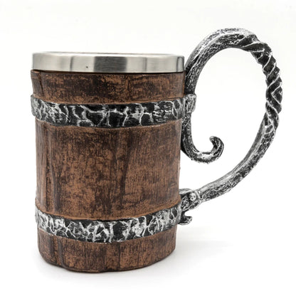 Wooden Barrel Beer Cup Stainless Steel Coffee Mug Viking Style Vintage Beer Mug Double Wall Drinking Cup Halloween Bar Drinkware