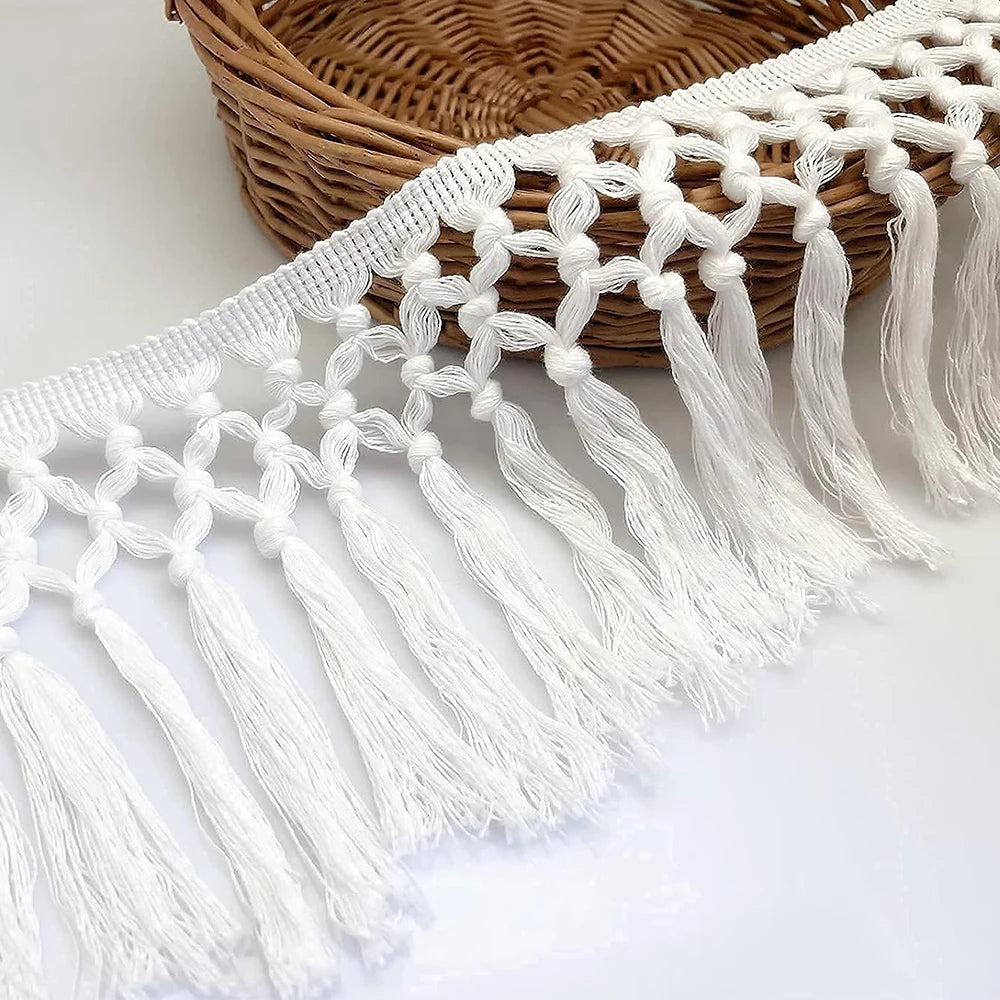 1 Yard 14cm Wide Tassel Trim Cotton Fringe Boho Macrame Tassel Ribbon For DIY Craft Hometextile Curtain Sewing Accessories