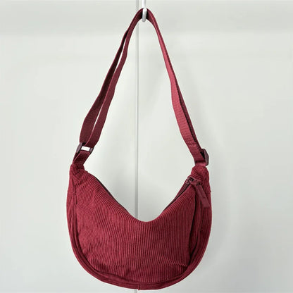 Solid Color Corduroy Women's Hobos Shoulder Bag Retro Casual Female Crossbody Bags Ladies Daily Travel Handbags Messenger Bag