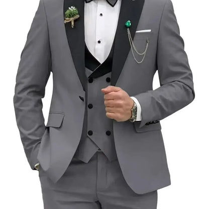 3 Pieces Men's Wedding Suits Formal Groom Tuxedo Slim Fit Business Blazer Double Breasted Vest Pants Set for Party