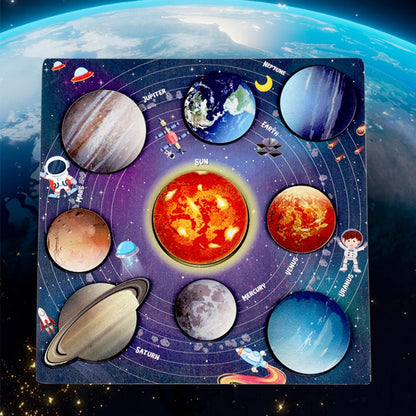 Solar System Puzzle for Kids  Wooden Cognitive Board  Early Learning Space Toys  Montessori Astronomy Toy  Safe Non-Toxic Puzzle
