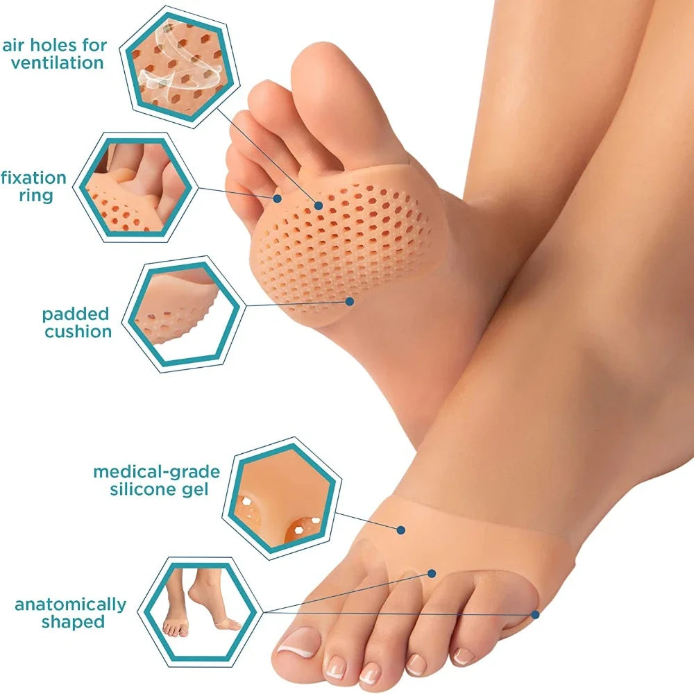 1 Pair Silicone Forefoot Pad Metatarsal Cushion Toe Separator Pain Relief Non-slip Pads Honeycomb Orthotics Foot Massage Insoles
