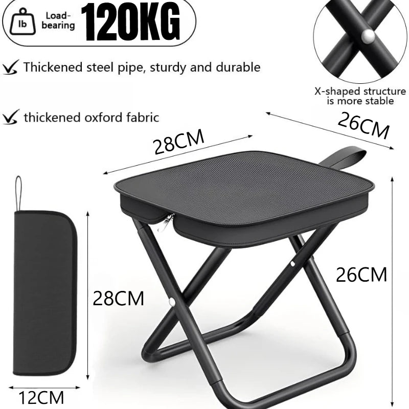 Portable Folding Stool for Adults, Black Lightweight Camping Seat, Compact Design for Fishing, Hiking, Gardening, Beach Activiti