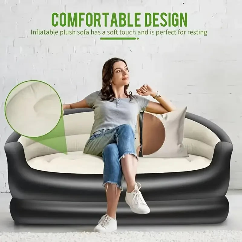 1pc Outdoor portable inflatable bed, lounging double sofa, folding camping inflatable recliner, flocking outdoor inflatable sofa