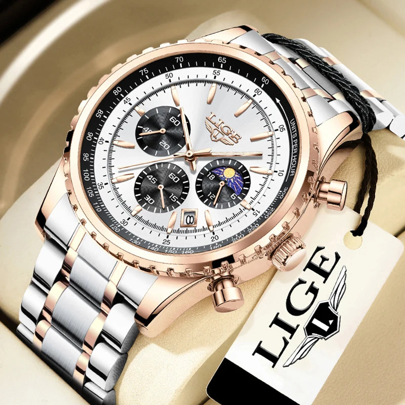 Relogio Masculino LIGE New Men Watch With Full Steel Waterproof Luminous Quartz Watch For Men Fashion Military Date Chronograph