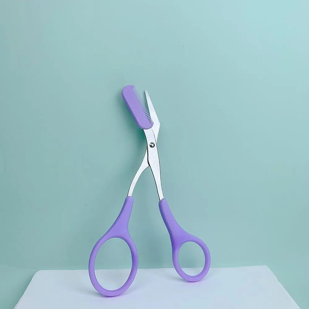 Eyebrow Trimming Scissors Professional Built-in Comb Stainless Steel Non-Slip Brow Shaper Hair Removal Beauty Tool for Men Women