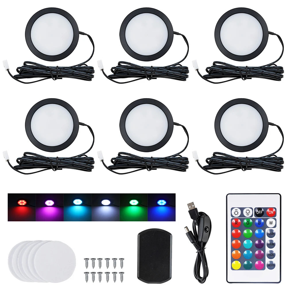 24Key Remote RGB Under Cabinet Light 5V USB Switch 1 2 4 6 Lights Kit Slim Lamp for Kitchen Display Case Home Bar Desk Accent