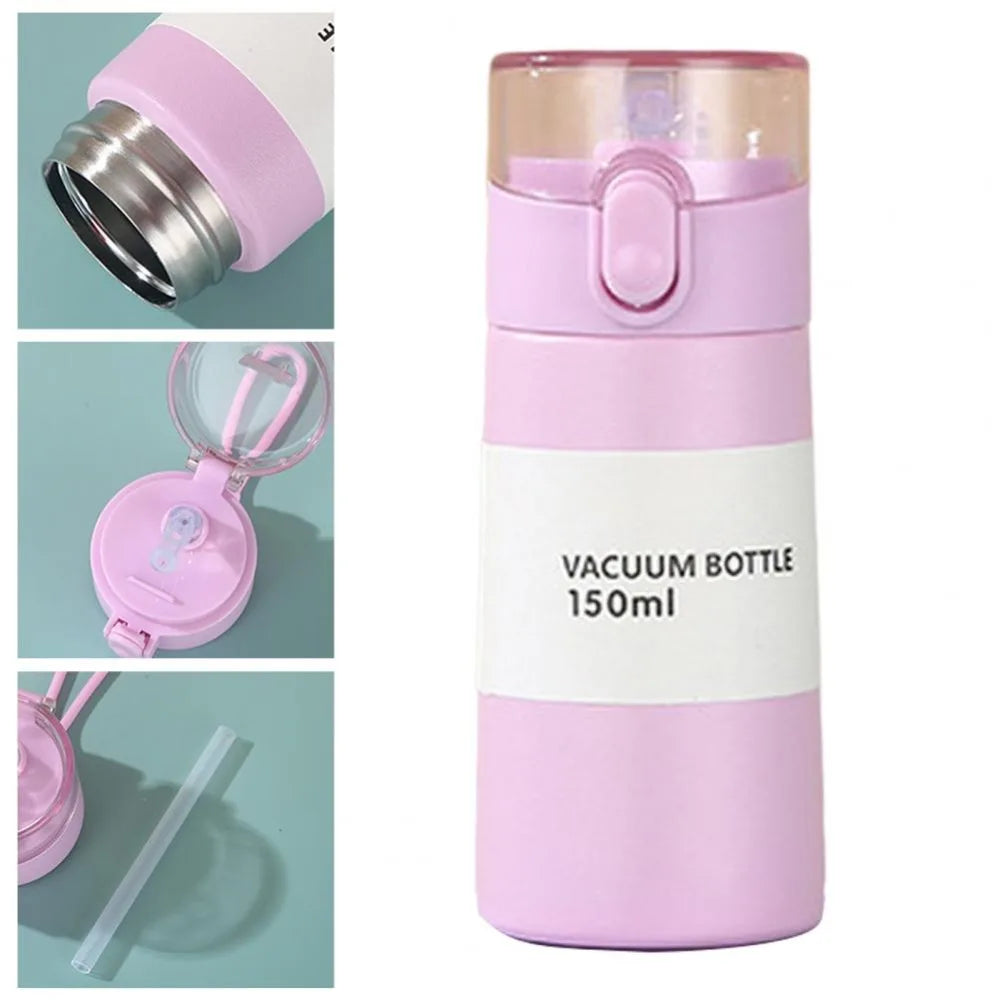 Cute Mini Thermos Cup with Straw Stainless Steel Pocket Insulated Bottle Portable Mini Kawaii Kids Water Cup Drinkware Thermos