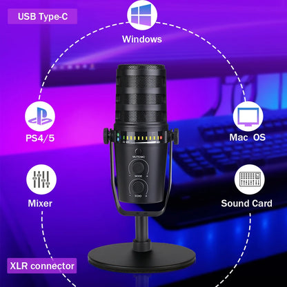 Haomuren XLR USB Dynamic Microphone for Podcasting Recording,PC Computer Streaming Gaming Mic With Mute Button Headphone Jack
