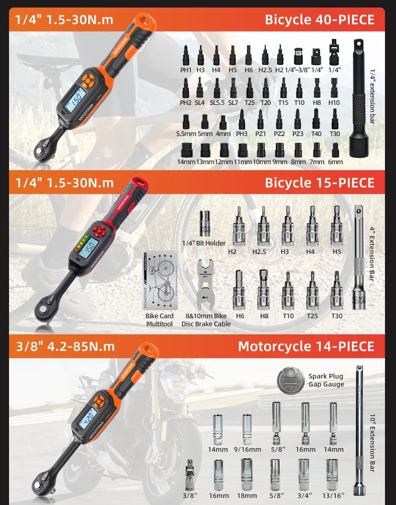 MOVECRAB Series Digital Torque Wrench 1.5-340N.m 2% Accuracy Preset Values with Buzzer, LED Flash & HandleVibration Notification